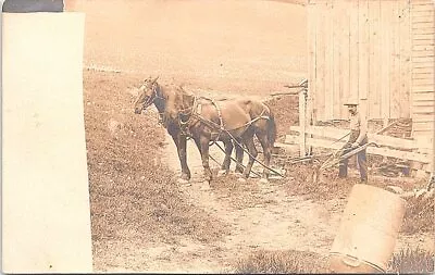 RPPC Farm Scene Man Guiding Horse-Drawn Wooden Plow Early 1900s • $39.99