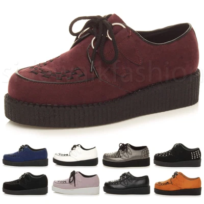 £19.99 • Buy Womens Ladies Flat Platform Wedge Lace Up Goth Punk Creepers Shoes Boots Size