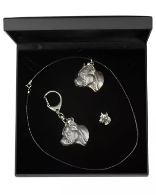 Amstaff - Keyring Necklace Pin Set With Black Box Art Dog AU • $92.47