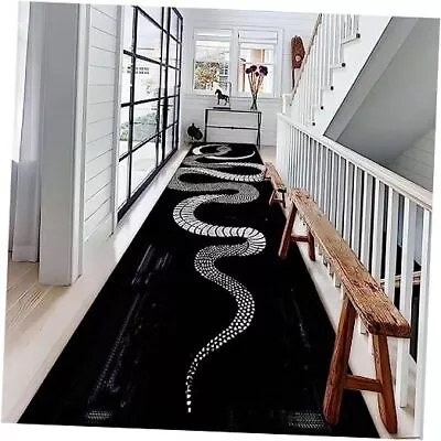 Snakes Decor Runner RugWhite Black Animal Serpent Moon Print Carpets 2x7ft 8 • $80