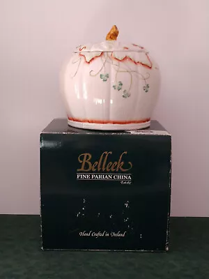 Belleek Ireland Porcelain Shamrock Pumpkin Cookie Jar W/ Original Box - EUC • $99.95