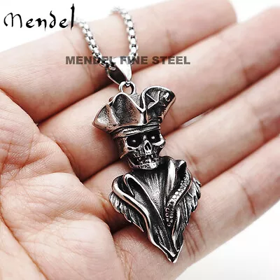 MENDEL Gothic Mens Biker Skull Pendant Necklace Men Stainless Steel Chain Silver • $11.99