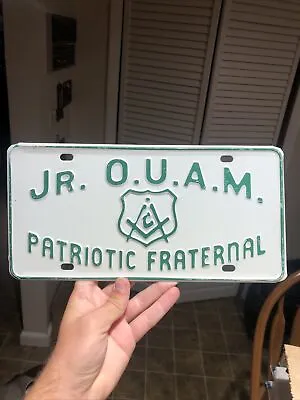 1960s Jr. O.U.A.M. Masonic Booster License Plate Patriotic Fraternal Heavy Steel • $19.99