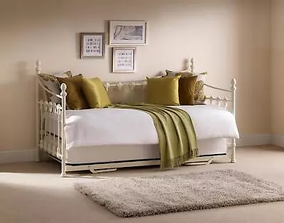 Versaille Daybed Frame & Trundle Guest 90cm 3ft Single Bed Stone White • £295.99