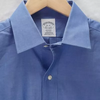 Brooks Brothers Long Sleeve Dress Shirt Blue Pinpoint Oxford 15-32 Mens M • $21.59