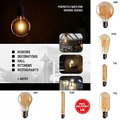 E27 LED Bulbs Vintage Light Filament Dimmable LED Bulb Edison Bulb 4W 8W • £4.16