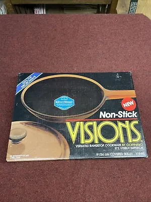Vintage Corning Visions Amber V-9-NS Rangetop Cookware 9  Skillet W Cover Sealed • $59.99