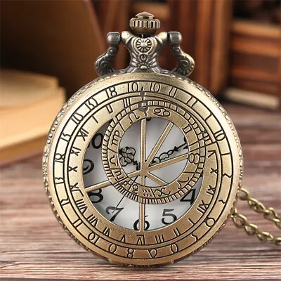 Retro Prague Astronomical Necklace Pocket Watch For Men Women Unisex With Chain • £5.15