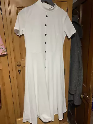 Long White Light Dress Size 16 Textured Material Short Sleeve VGC Used Once LOOK • £12.99