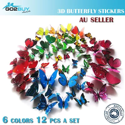 12PCS 3D Butterfly Wall Removable Sticker Decals Kids Art Nursery Decor Magnets • $4.25