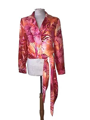 Gianni Versace Sz 40 Pink Orange Jungle Print 1990's Silk Blouse Mint Condition  • $568.33