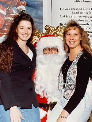 GI Photograph Pretty Women Sitting On Santa Claus Lap 1980's Christmas • $17.50