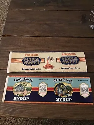 Vtg. Original ROBINSON'S MAPLE SWEET SYRUP CROSS ROADS SYRUP Paper Can Labels • $7