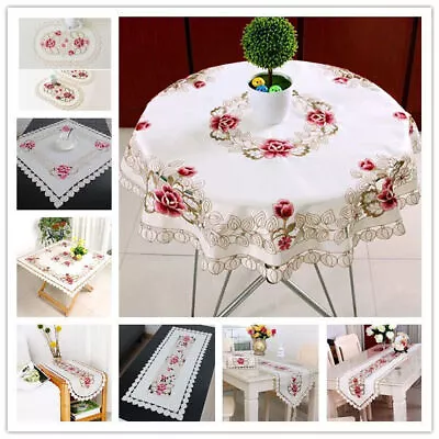 $8.99 • Buy White Vintage Embroidered Lace Tablecloth Table Cloth Cover Wedding Party Decor