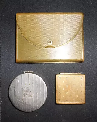 Vintage COTY TRE-JUR ELIZABETH ARDEN NY Rouge Blush Gold Tone Makeup Compacts • $19.95