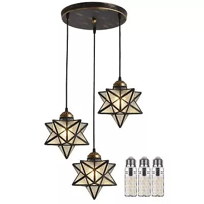 3-Light Moravian Star Glass Pendant Chandelier Light Modern Ceiling Fixture Lamp • $74.97