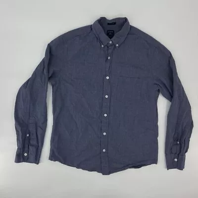 J Crew Button Up Shirt Mens Medium Blue Casual Pocket Long Sleeve Cotton Slim • $2.49