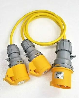 32A Plug To 2 X 16A Sockets. 2.5mm Arctic Yellow 110V Power Splitter - 1M • £28.80