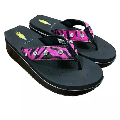 Volatile Flip Flops Size 6 Trixxy Zebra Pink Calf Hair Leather Sandals Crystals • $33.88