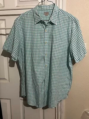 J Crew Adult Man Size XL Green/White Button Up Casual Plaid Short Sleeve Shirt • $16