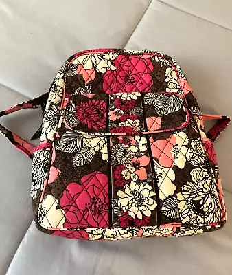 Vera Bradley Mocha Rouge Small Floral Quilted Backpack 12 X 9 • $21