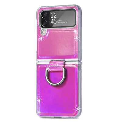 Luxury Laser Colorful Ring Case For Samsung Galaxy Z Flip 4 5G PU Leather Cover • $17.99