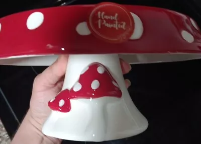 Seeds & Sunshine Hand Painted Mushroom Theme Cake Stand NEW • $39.99