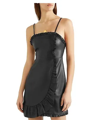 ALEXA CHUNG Black Ruffle Trim Leather Dress UK6 • $350