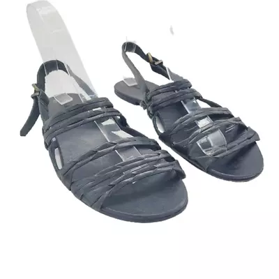 Ecote Womens Slingback Sandals Black Leather Woven Buckle Open Toe 8 • $26.99