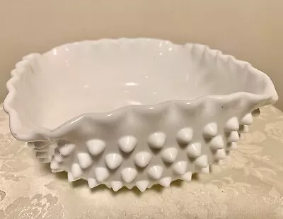Fenton Milk Glass Hobnail Ruffled Four Square Decorative Dish Bowl • $34.95