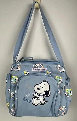 BABY SNOOPY 1-2-3 Diaper Bag Pastel Blue W Changing Pad Adjustable Straps HTF • $74.90
