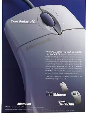 1997 Microsoft IntelliMouse TrackBall Wheel Vintage Magazine Print Ad/Poster • $11.90