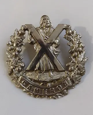 WW1 Cameron Highlanders Cap Badge White Metal 2 Lugs 57mm Antique Org • £34.99