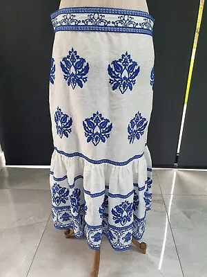 Zara White And Blue Embroidered Linen Skirt NWOT 99p Start • £1.34