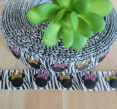 7/8 Inch (1 YD) Minnie Mouse Zebra Leopard Safari Jungle Grosgrain Ribbon • $0.99