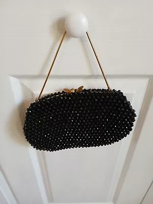 Rare Vintage 1960’s  Black Sequined Beaded  & Gold Evening Clutch Bag  • $6.99