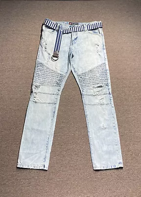 Vintage SouthPole Mens Jeans 34x34 Denim Straight Leg Streetwear Hip Hop Belted • $29.95