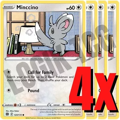 4x Minccino 124/72 X4 - Brilliant Stars - Pokemon TCG - Common - Playset - NM • $2.95