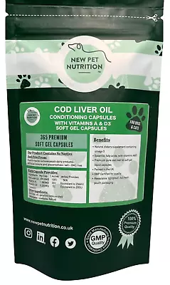 365 Cod Liver Oil Liquid Soft Gel Dog & Cat Joints Skin Coat Conditioning Caps • £14.99