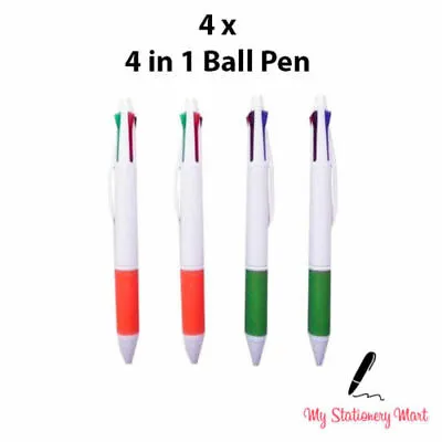 4 X Multi Colour 4 In 1 Retractable Ballpoint Pen Ball Pens Black Blue Red Green • £2.99