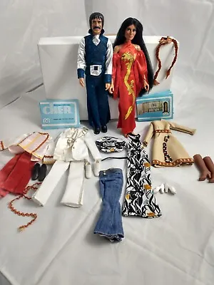 Lot: Mego Sonny & Cher Dolls In Fantastic Shape + Great Bob Mackie Outfits 1977 • $200