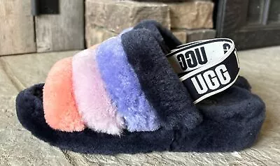 UGG Fluff Yeah Slippers Sherpa Sheepskin Wool Purple Pink Blue Sz 8 • $29