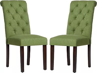 COLAMY Tufted Dining Chairs Set Of 2 Accent Parsons Diner Green  • $224.41