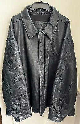 Vintage Marc Ecko Unltd Company Blue Leather Jacket Size 3XL • $69.99