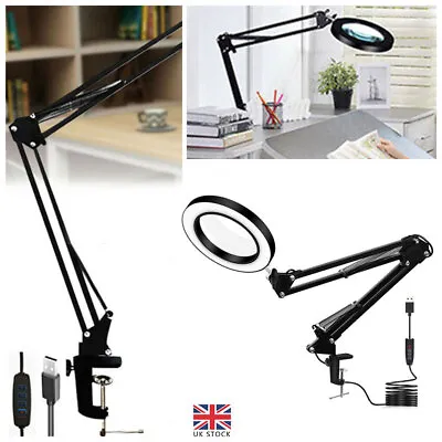 8X Magnifier Glass LED Desk Lamp Stand Clamp Beauty Magnifying Light Foldable UK • £8.66