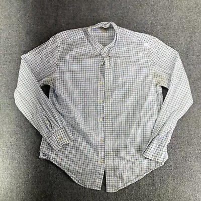 J. Crew Button Down Shirt Mens L Blue White Plaid Long Sleeve Lightweight Cotton • $7.88