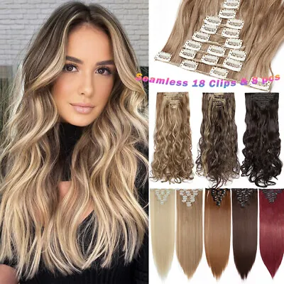 £13.01 • Buy UK 8 Pieces Clip In Hair Extensions Full Head Natural As Human Real Long Thick