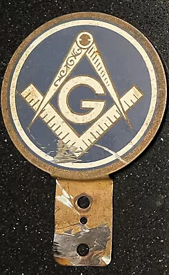 License Plate Tag Topper Vintage Masonic Automobile G Metal Badge 1940's • $84.99