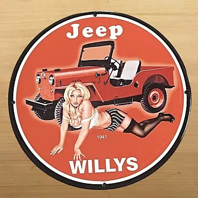 Vintage Jeep Porcelain Sign Willys Car Auto Dealer Sales Service Station Gas Oil • $118.97