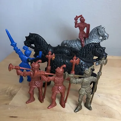 Lot Of 3 Lido 3 Inch + 54 Mm Horses & 5 Knights Vintage Plastic Toy Figures • $25.99